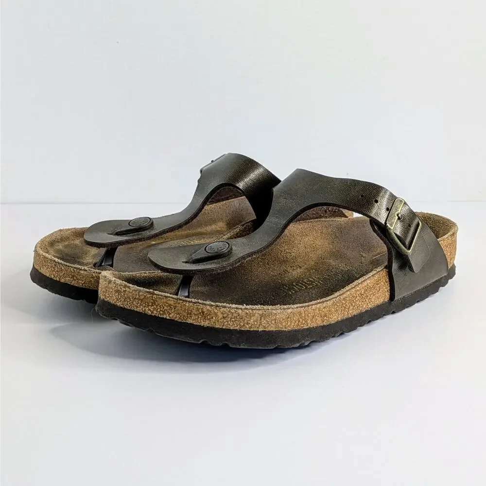 Birkenstock Gizeh Sandals 37 Brown Metallic Thong Flat Cork Footbed 6-6.5